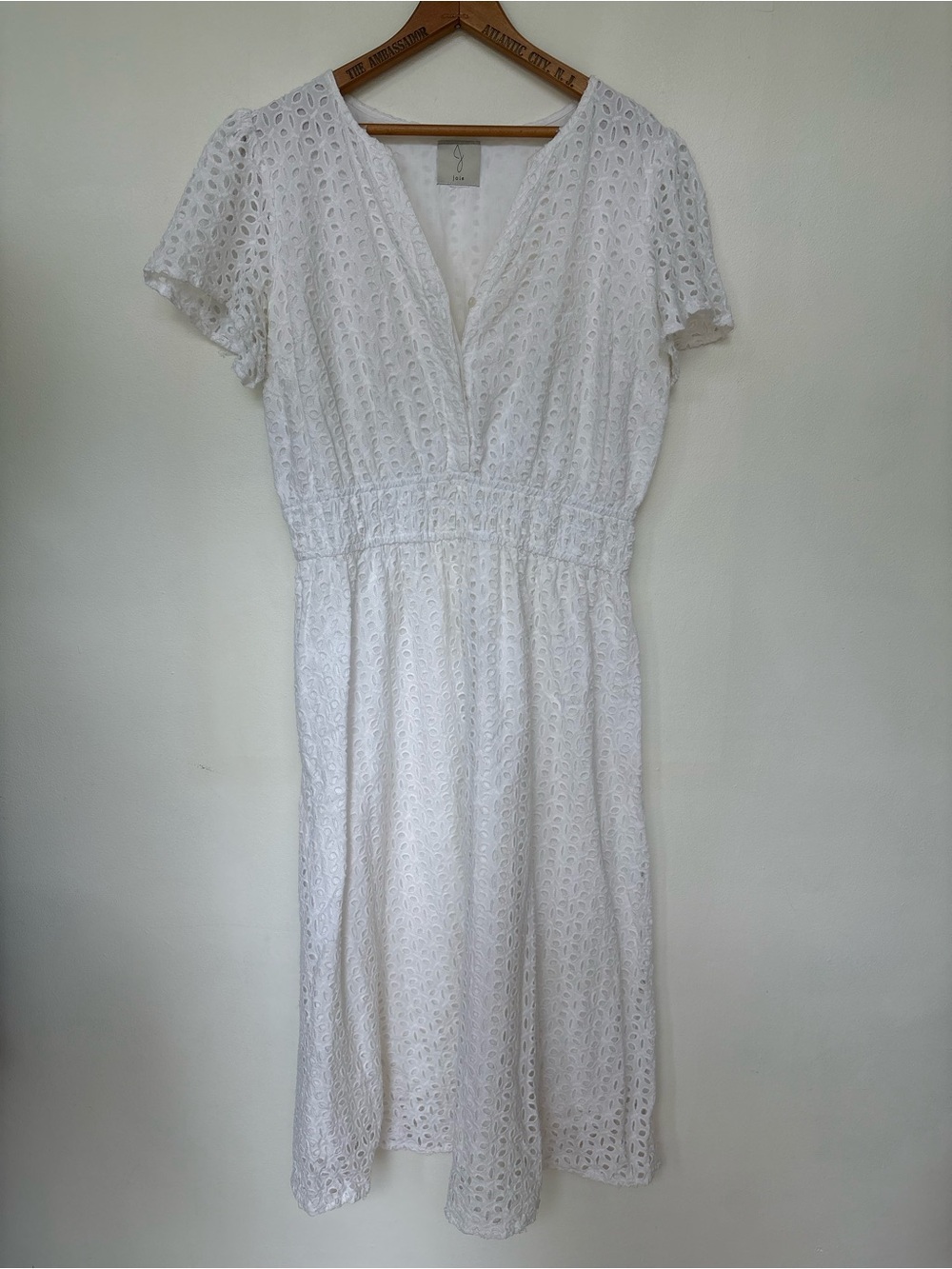Jolie White Eyelet V-Neck Midi Dress
